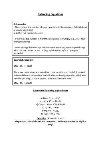 Balancing Equations