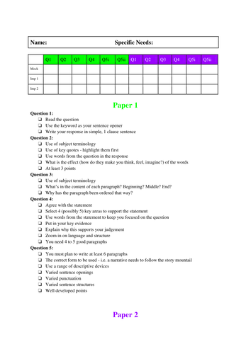 English Language Paper 1 and Paper 2 - Students measuring their own impact