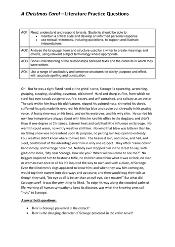 A Christmas Carol 6 extracts with exam style questions for the new Literature specification (Part 1)