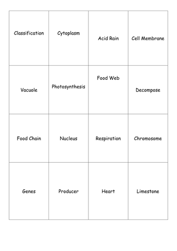 KS3 Biology Key Word Revision Cards