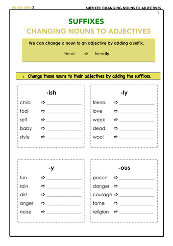 SUFFIXES CHANGING NOUNS TO ADJECTIVES Teaching Resources