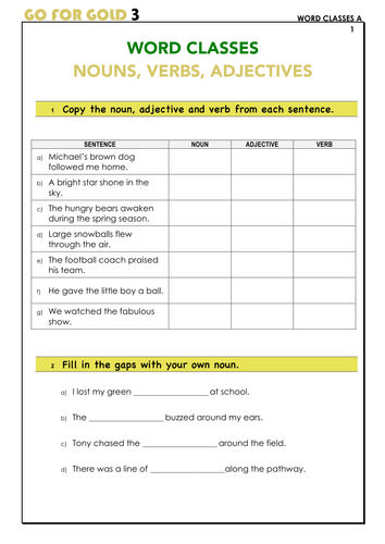 WORD CLASSES: NOUNS, VERBS ADJECTIVES