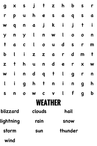 Science Wordsearch. Weather