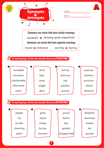 Synonyms and Antonyms for ages 9-10 [UK Year 5]