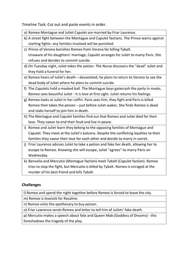 'Romeo and Juliet' Timeline Sort