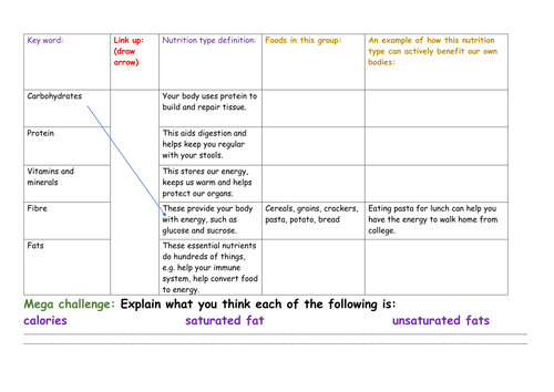 Nutrition groups worksheet - Citizenship / PSHE Resources