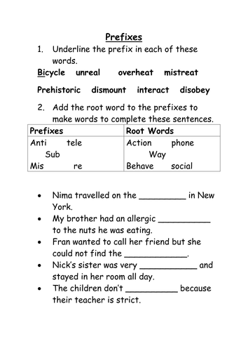 Prefixes worksheet | Teaching Resources