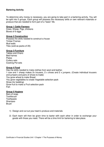 CeFS Topic 1 - Purpose of Money