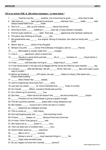 Articles Home Learning Worksheet