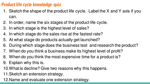 Product life cycle quiz
