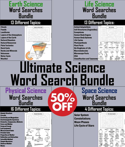 Earth, Life, Physical and Space Science Word Search Bundle
