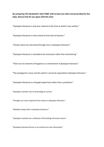 A Level English Lit - Dystopia Practice Questions