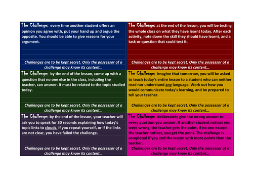 Challenge Cards for More Able Students