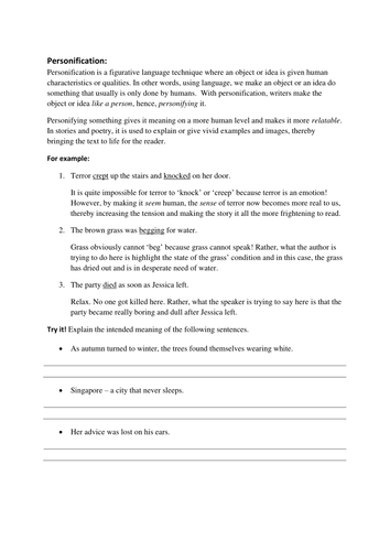 Personification Worksheet