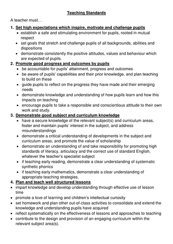 Teaching Standards Breakdown