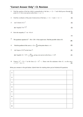 'Correct Answer Only' A Level Maths Revision