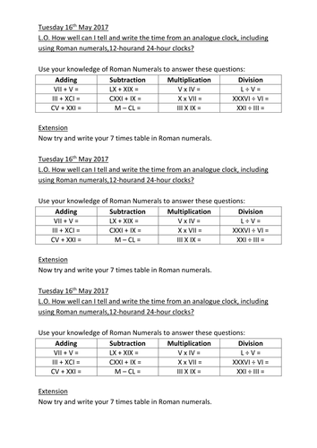 roman numerals problem solving time telling worksheets by ...