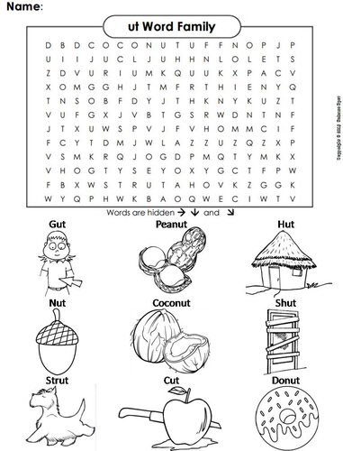 ut Word Family Word Search | Teaching Resources