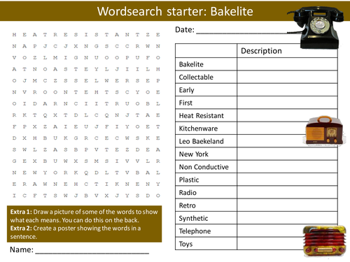 Design Technology Bakelite KS3 GCSE Wordsearch Crossword Alphabet Keyword Starter Cover