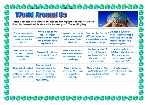 World Around Us - Geography Homework Medley Sheet - KS2