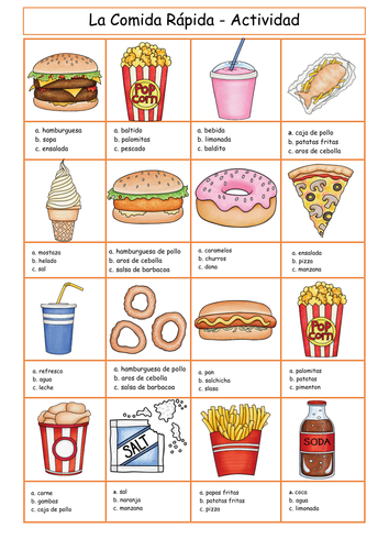 La Comida Rápida Actividades Fast Food Vocabulary Acivities