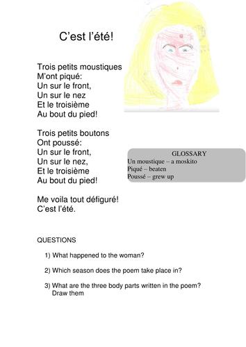French poems - reading cards