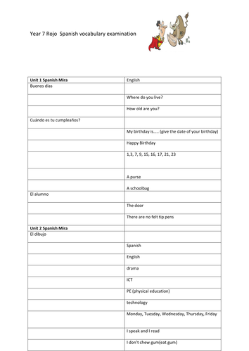Mira 1, 2, 3 Spanish REVISION BOOKLET