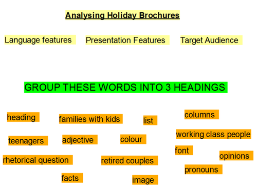 Analysing how a holiday brochure uses language and presentation to persuade a target audience