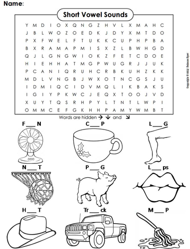 worksheet vowel hunt Teaching Sounds   Vowel ScienceSpot Search Word Short by