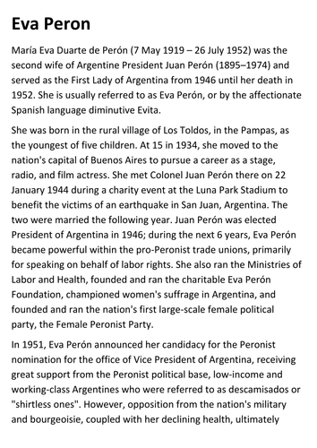 Eva Peron Handout