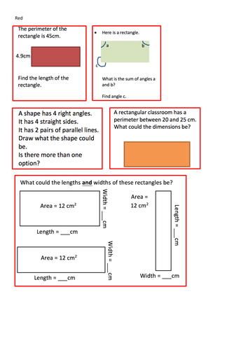 Use the properties of rectangles to deduce related facts and find missing lengths and angles