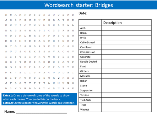 Design Technology Bridges KS3 GCSE Wordsearch Crossword Alphabet Keyword Starter Cover
