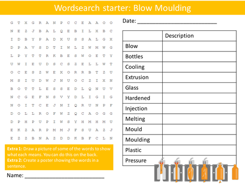 Design Technology Blow Moulding KS3 GCSE Wordsearch Crossword Alphabet Keyword Starter Cover