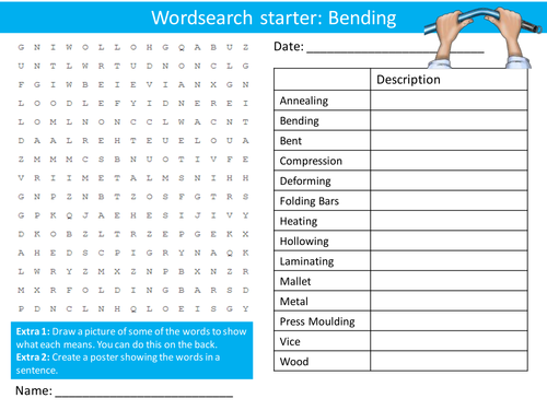 Design Technology Bending KS3 GCSE Wordsearch Crossword Alphabet Keyword Starter Cover