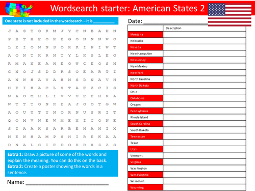 Geography American States 2 KS3 GCSE Wordsearch Crossword Anagram Alphabet Keyword Starter Cover