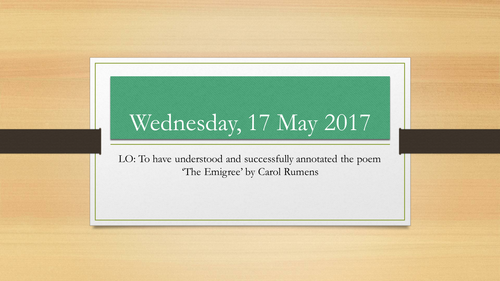 Analysis of Emigree from AQA Eng Lit anthology Conflict and Power