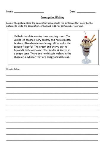 Descriptive Writing Grade 5 Worksheet 1 Teaching Resources