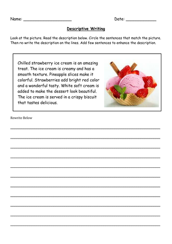 Descriptive Writing - Grade 5 - Worksheet 1