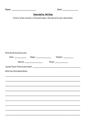 Descriptive Writing - Grade 5 - Worksheet 3