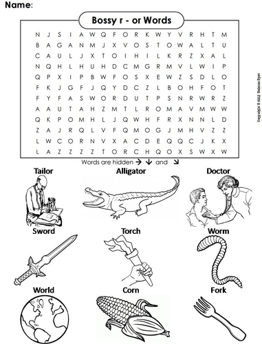 Bossy r - or Words Word Search