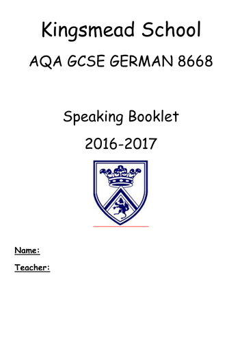 New GCSE AQA German speaking booklet