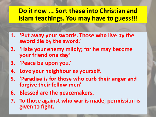 AQA Religious Studies 9-1 GCSE Intro to Peace & Conflict Islam & Christianity