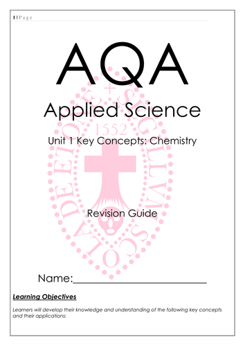 AQA Applied General Science Level 3 - Unit 1 Revision guide for chemistry section