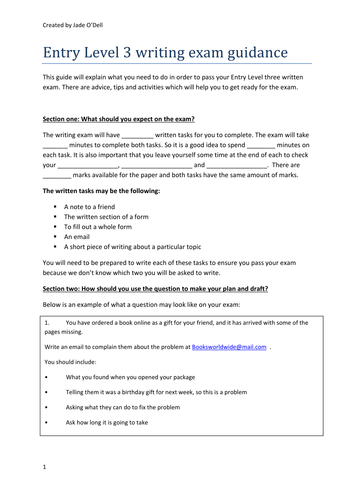Entry Level 3 English writing revision booklet with Entry Level 3 English writing revision booklet with