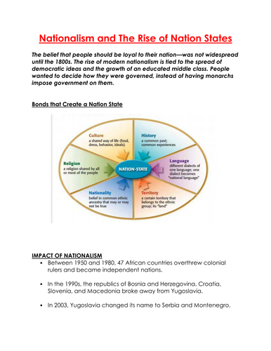 Nationalism and the Rise of Nation States Worksheet | Teaching Resources