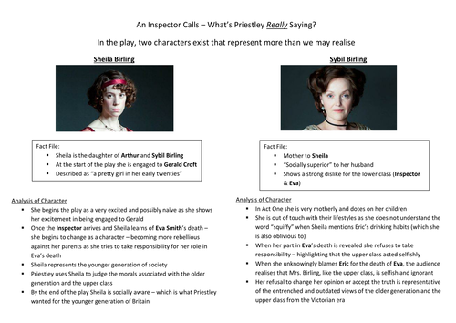 Inspector Calls Character and Context - Sheila and Mrs Birling