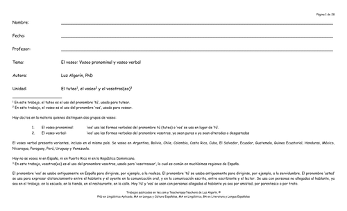 Cápsula lingüística: El voseo: Voseo pronominal y voseo verbal-Modo Indicativo