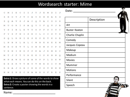 Drama Mime Keyword Wordsearch Crossword Anagrams Brainstormer Starters Cover Homework Lesson