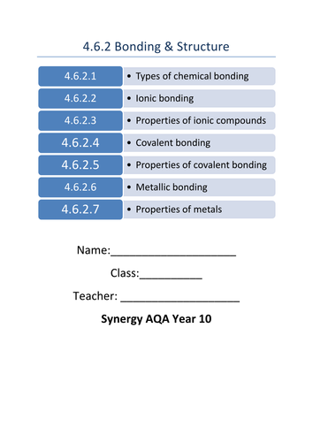 AQA Synergy Bonding & Structure: Work booklet (4.6.2)