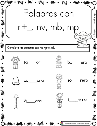 Spanish Phonics Book Set #24: Combinaciones mp, mb, nv, r y consonantes ...